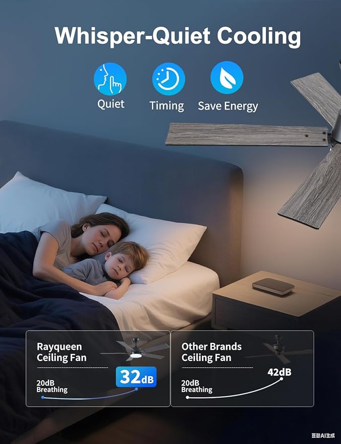 52 Inch Ceiling Fans with Lights and Remote, Black Ceiling Fan with 5 Blades, 6 Speed Reversible DC Motor, 3CCT Dimmable LED, Modern Design for Bedroom, Living room & Covered Outdoor,Includes Downrod