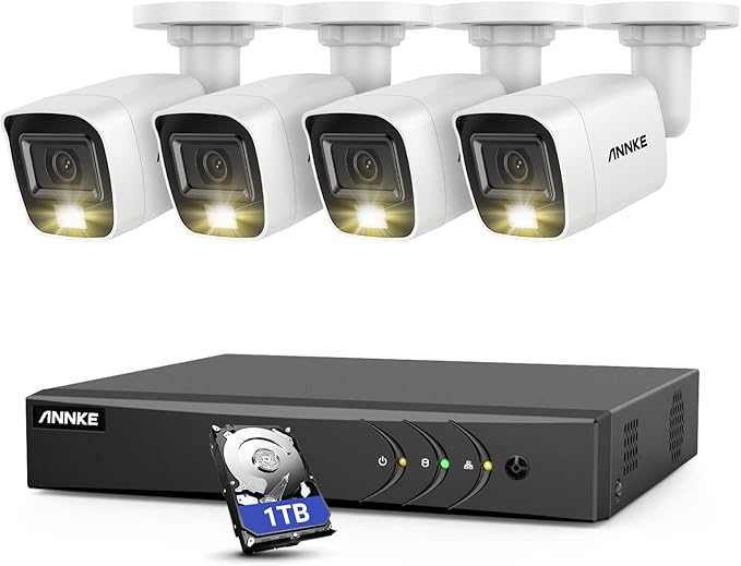 ANNKE 8CH 3K Lite AI DVR with Human/Vehicle Detection, H.265+ Surveillance Security Camera System with Audio and 4pcs 1080P Security Cameras with Dual Light, IP67, Color Night Vision, 1TB Hard Drive