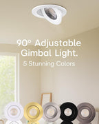 4inch Gimbal LED Recessed Light Recessed LED 4 inch White Swivel Gimbal Canless Light 360° Rotation 90° Tilt 4" 9W Eyeball Lighting Dimmable Adjustable Can Spotlights 5CCT White 4 inch 6 Pack