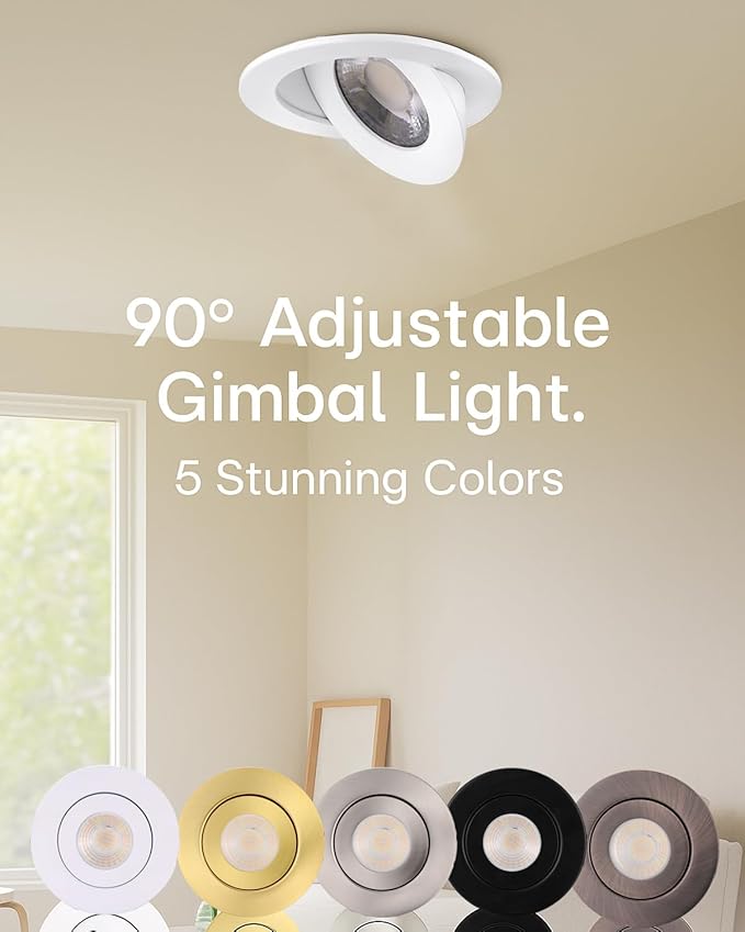 4inch Gimbal LED Recessed Light Recessed LED 4 inch White Swivel Gimbal Canless Light 360° Rotation 90° Tilt 4" 9W Eyeball Lighting Dimmable Adjustable Can Spotlights 5CCT White 4 inch 6 Pack