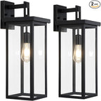 tewei 2 Pack Large Size Outdoor Wall Lantern Exterior Wall Light Fixture, 20 In Matte Black Porch Light Waterproof Outdoor Lights for House with Clear Glass Shade, E26 Base Exterior Sconces for Garage