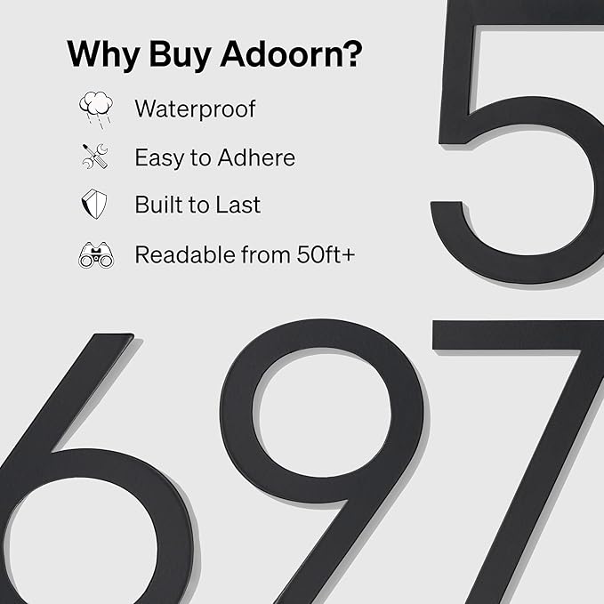 Adoorn 4 Inch Mailbox Numbers - Number 2, Black Color, Each Sold Individually, Premium Metal Self Stick Address Numbers, Weatherproof Mailbox Numbers for Outside