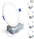 Ensenior 4 Pack 6 Inch LED Recessed Light, Dimmable, 5000K Daylight, 1050LM High Brightness, 12W 120V, Damp Rated, Ultra-Thin Canless Wafer Ceiling Light - ETL & FCC & IC