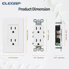 ELEGRP Matte White Standard Decorator Electrical Wall Receptacle Outlet, 15A 125V, 2 Pole 3 Wire, Non-Tamper Resistant, NEMA 5-15R, Self-Grounding, Mid Wall Plate Included, UL Listed (50 Pack)