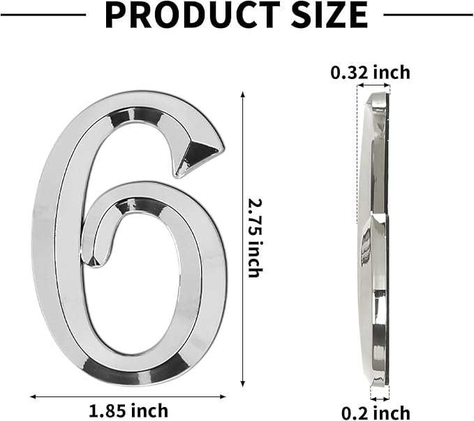 10Pcs Mailbox Numbers for outside 0-9, 2.75 inch 3D Self Adhesive Street Address House Door Numbers Signs for Apartment,Office,Cars,Mailboxes (Silver)