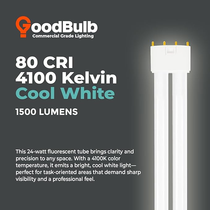GoodBulb PLL24/841 24W 12.7" Twin Tube Compact Fluorescent Light Bulb 4-pin 2G11 Base 4100K Cool White 1500 Lumen 36000 Hour Long Life Biax Pack of 10