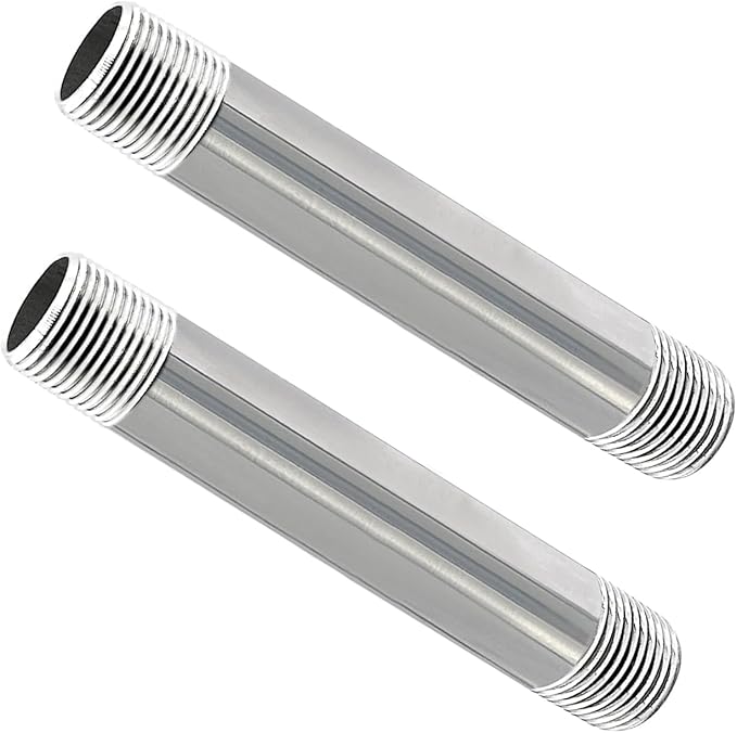 GeilSpace 3/4" x 6" Stainless Steel Pipe, 304 Pipe Nipple Fits Standard 3/4 Inch Threaded Pipes and Fittings, DIY Industrial Metal tube (2 PCS)
