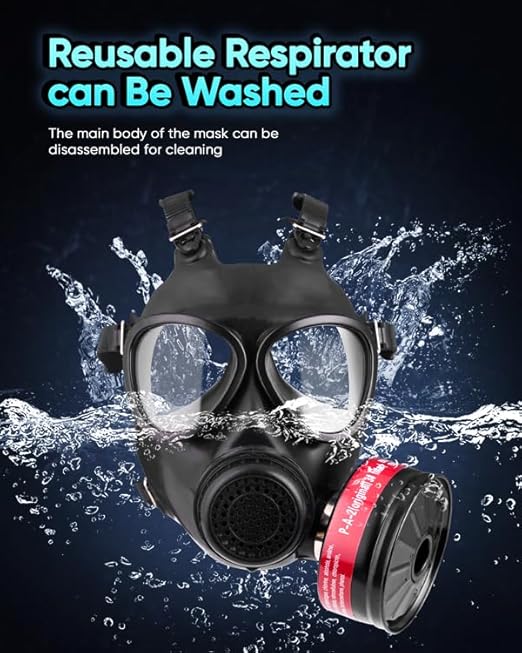 Gas Masks Survival Nuclear and Chemical Military Grade with 40mm Activated Carbon Filter, Full Face Gas Respirator Mask for Organic Vapor, Chemicals, Dust, Paint Spray, Polish, Weld, Fume, Gases