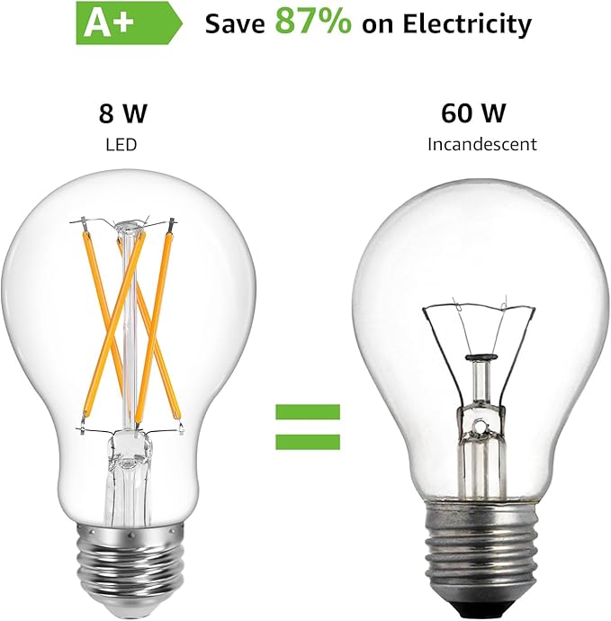 Lepro Vintage LED Bulbs, Dimmable Filament Bulb, 8W 800LM, 60W Equivalent, 2700K Warm White, Classic Clear Glass, A19 Shape, E26 Base, Pack of 5
