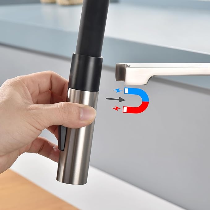 SUMERAIN Deck Mounted Kitchen Faucet with Pull-Down Sprayer, Dual Spray Mode Kitchen Sink Faucet in Brushed Nickel