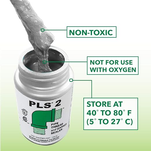 Gasoila Premium Pipe Thread & Gasket Sealer, Lead-Free Non-Hardening Paste, Safe for Iron, Stainless Steel, Plastics, -100 to 600°F, 1/4 Pint with Brush, for Industrial & High-Pressure Applications