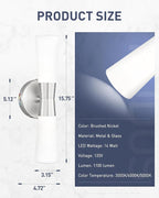 kudos Wall Sconces 16inches Brushed Nickel Vanity Light Fixtures, Modern Sconces Wall Lighting with Milk White Glass, Dimmerable 3000K/4000K/5000K for Bathroom Bedroom, KDVL13-BN