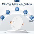 Amico 36 Pack 4 Inch 5CCT Ultra-Thin LED Recessed Ceiling Light with Plastic Junction Box, 2700K/3000K/3500K/4000K/5000K Selectable,800LM, Dimmable Canless Wafer Downlight, 10W, ETL&FCC