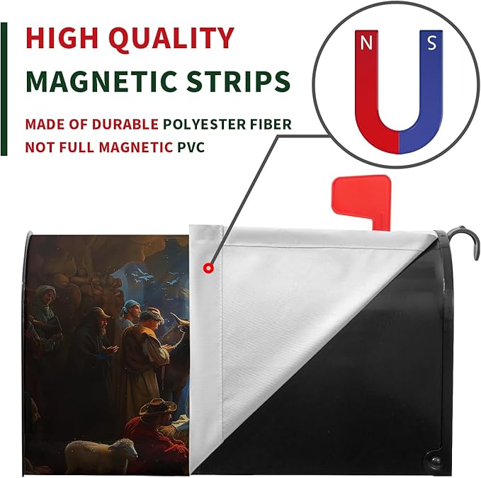 Christmas Nativity Mailbox Covers Magnetic Outdoor Decorations 25.5 X 21 Inch Large Size Vintage Winter Xmas Nativity Mailbox Wraps Post Letter Box Cover Oversized for Outside Garden Yard