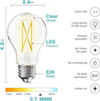 VOLIVO 6 Pack A19 Vintage LED Edison Bulbs, Dimmable, 60W Equivalent, High Brightness 5000K Daylight, Ultra-Bright, 8W E26 Standard Base, CRI80+, 800Lumens, Clear Glass Filament Bulb for Home