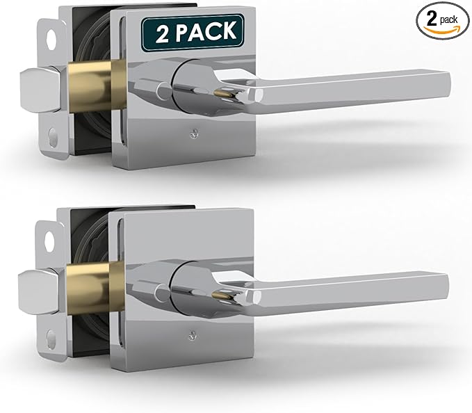 Mega Handles Prime Privacy Door Handle - 2 Pack Reversible Chrome Door Handles, Heavy Duty Bed & Bath Door Handles with Privacy Door Lock, Fits All Standard Doors - Polished Chrome