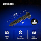 Bolt Dropper #6 x 1/2 Inch Wood Screws, Pack of 100 - Black Xylan Coated Stainless Steel Flat Head Phillips Screw - Corrosion Resistant for Wood, Drywall Applications, and Outdoor Use
