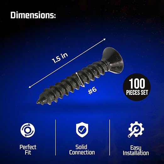 Bolt Dropper #6 x 1/2 Inch Wood Screws, Pack of 100 - Black Xylan Coated Stainless Steel Flat Head Phillips Screw - Corrosion Resistant for Wood, Drywall Applications, and Outdoor Use