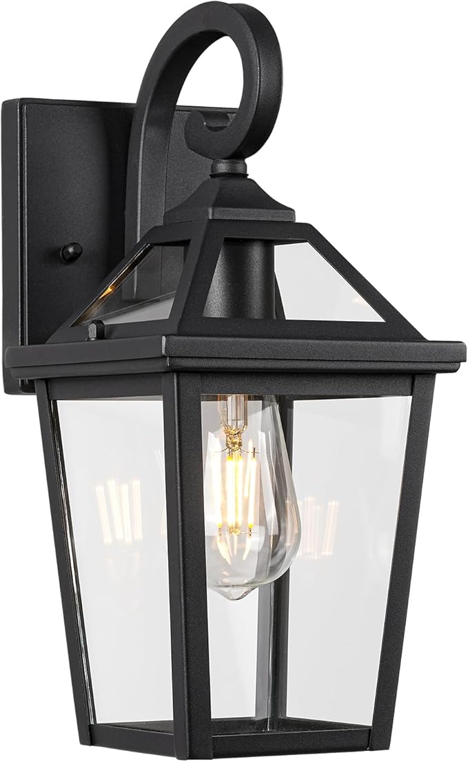 Colonial Outdoor Light Fixture Wall Mount, Exterior Light Fixture Wall Sconces with Clear Glass for Front Porch, Waterproof Outdoor Wall Lantern in Black Finish for House, Doorway, Garage, Patio