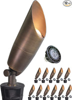 MALORY Solid Brass Landscape Spotlight 12-Pack with Bulb(S06), Low Voltage Front and Backyard Landscape Lighting with Large Rugged Slot Spike & Wire Connector,12V AC/DC Garden Patio Spot Up Light