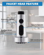 Hibbent Kitchen Faucet Head Replacement, Pull Down Sink Spray Nozzle with 3 Function, G1/2 or 13/16 Inch Male Connector (Only for G1/2 Connector, Chrome)
