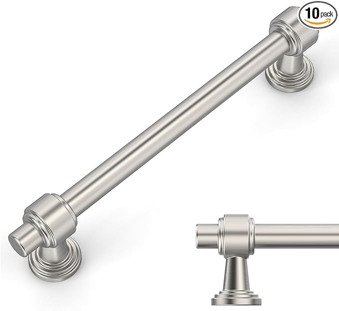 Amerdeco 10 Pack Brushed Satin Nickel Cabinet Pulls 5 Inch(128mm) Hole Center Drawer Pulls Cabinet Hardware Kitchen Cabinet Handles for Bathroom Dresser Pulls ZH0069