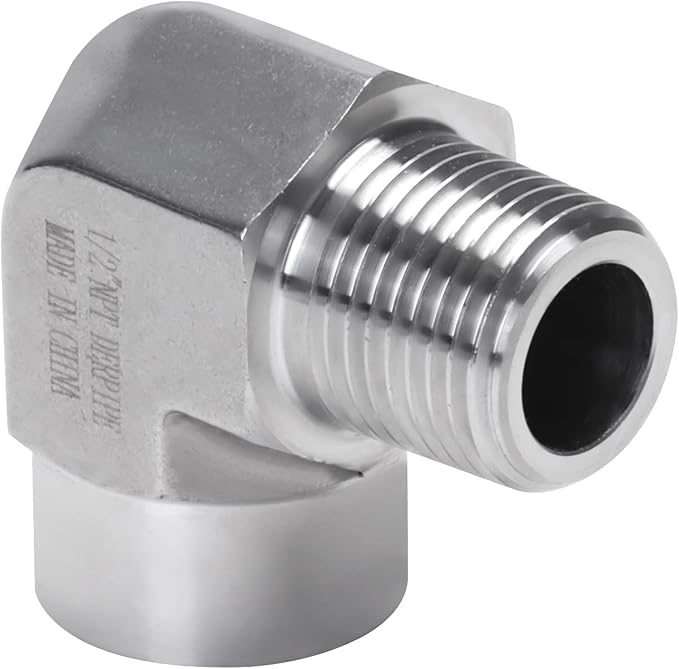 90 Degree Street Elbow - 1/2" NPT Male to 1/2" NPT Female Stainless Steel 304 Heavy Duty Forged Barstock Street Elbow Adapter Pipe Fitting (pack of 2)