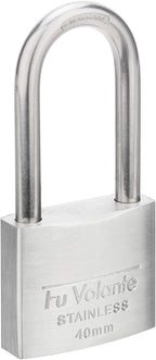 Stainless Steel Padlock, 304 Marine Series, Weatherproof & Rustproof Padlock for Outdoor use, 1-9/16 inch Wide, Long Shackle, Stainless Steel Body & Shackle