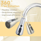 3 Function Sink Extender, Kitchen Faucet Sprayer Head & Swivel Spout Connector - Silver