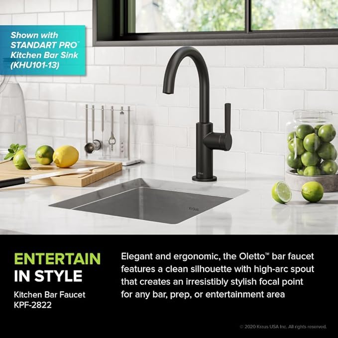 KRAUS Oletto Single Handle Kitchen Bar Faucet in Matte Black, KPF-2822MB