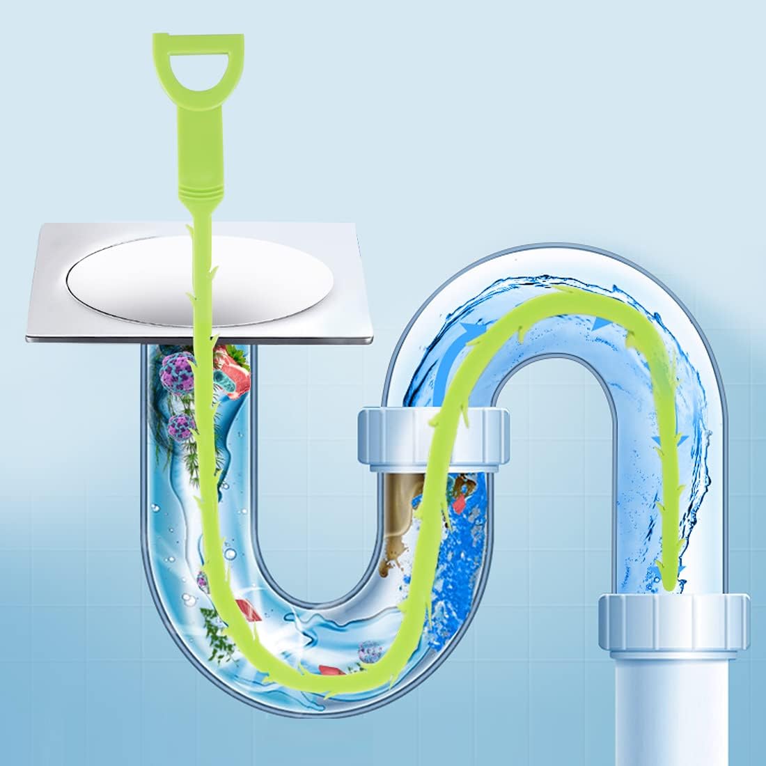 Omont Snake Drain Hair Clog Remover Tool,34 Inch Stainless Steel Claw and 3 Pack 19. 7 Inch Plastic Sink Unclogger Tool, Sink Drain Cleaner for Kitchen, Sink Bathroom, Tub Toilet Green (3+1)