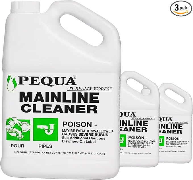 PEQUA INDUSTRIES Main Line Cleaner - Heavy-Duty Main Drain Opener for Drain Pipes, Sewer Lines and Septic Tanks, Dissolves Hairs and Organic Matter, Safe for All Septic Systems (1 Gallon (Pack of 3))
