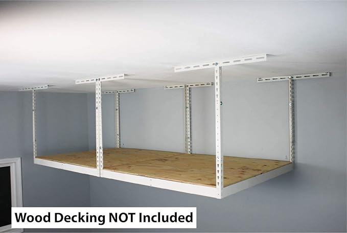 MonsterRax 4x8 Overhead Garage Storage Rack Frame Kit - Hanging Storage Shelves, Ceiling Storage Rack System, Overhead Garage Organizers And Storage, Ceiling Shelving - (White, 18"-33")
