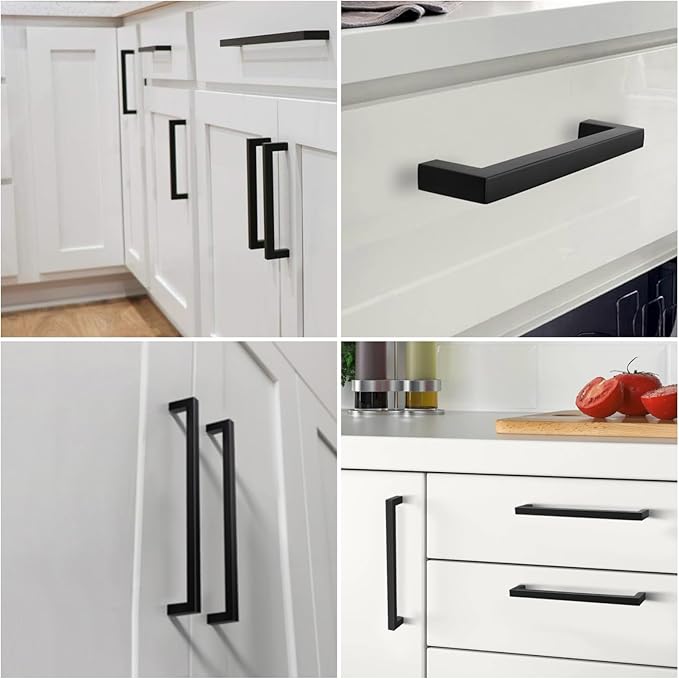 20 Pack Black Handles for Cabinets 8 Inch Stainless Steel Matte Black Square Cabinet Pulls Drawer Handles Cupboard Handles Modern Kitchen Cabinet Hardware