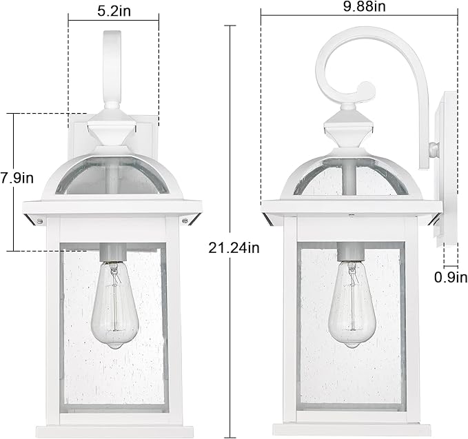Darkaway Outdoor Lights Fixtures Wall Mount, Large 22inch Outdoor Wall Sconce Lights with Seeded Glass Waterproof Outside Exterior Lights Fixture for House Front Porch Patio （Large, White）