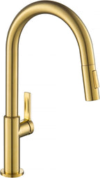 KRAUS Oletto Single Handle Pull Down Kitchen Faucet in Spot-Free Brushed Brass, KPF-2820BB