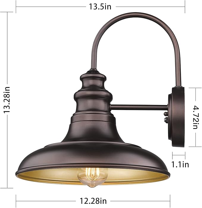 Dusk to Dawn Sensor Outdoor Barn Light Fixture Outdoor Wall Sconce Farmhouse Wall Mount Lights Exterior Gooseneck Light Fixture Bronze Finish Industrial Wall Lantern for Porch, Entryways, 1 Pack