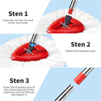 4-Section Spin Mop Replacement Handle，2.5-to-5 Foot Mop Stick Compatible with Triangle Spin Mop Base, Compatible with Ocedar Mop Handle for EasyWring Mop Refills (red)（Mop Head not Included）