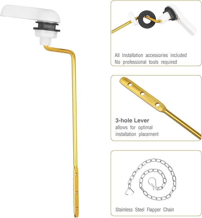 Toilet Handle Replacement Kit, Side Mount Toilet Trip Levers with Seal Gasket and Nut, with Stainless Steel Flapper Chains, Universal Replacement for Most Toilets (White)