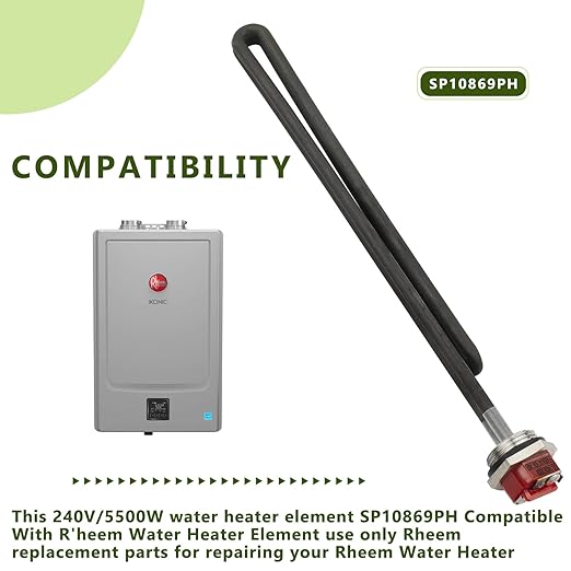 SP10869PH 5500W Water Heater Element Replacement for Rheem,Fit for Rheem Richmond General A.O.Smith Ruudheaters Water Heater Element,Replaces SP10552PH,SP10872PL,UV12905 Heater Element.(2PCS)