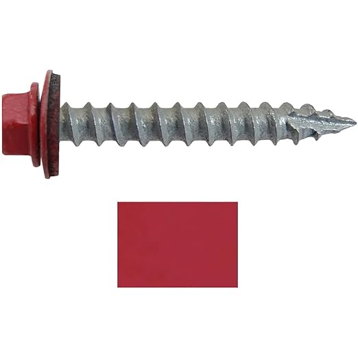 #14 Metal ROOFING SCREWS: (250) Screws x 1-1/2" CRIMSON RED Hex Head Sheet Metal Roof Screw. Self starting/tapping metal to woodsheet metal siding screws. EPDM washer. for corrugated roofing