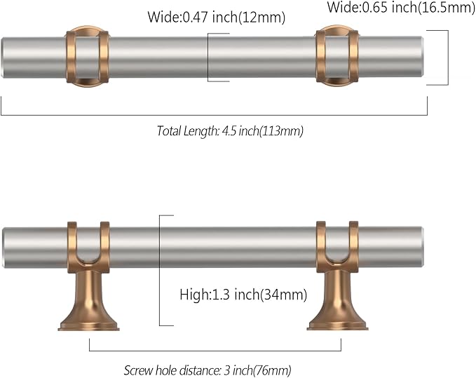 Asidrama 10 Pack 3 Inch(76mm) Brushed Satin Nickel and Champagne Bronze Kitchen Cabinet Handles, Cabinet Pulls Kitchen Cabinet Hardware Cupboard Handles Drawer Pulls