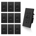 ELEGRP USB Outlets Receptacles, 3-Port Wall Outlet, 30W 6.0A Electrical Outlet, 15 Amp Tamper-Resistant Outlet with Type C Ports, UL Listed, Screwless Wall Plate Included, 10 Pack, Matte Black