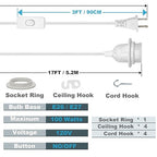 Plug in Pendant Light Kit White- UL 20Ft Light Bulb Socket E26 E27 with Lantern Cord, On/Off Switch, Electrical Wire Lamp Cable for Hanging Ceiling Fixture, 2 Pack