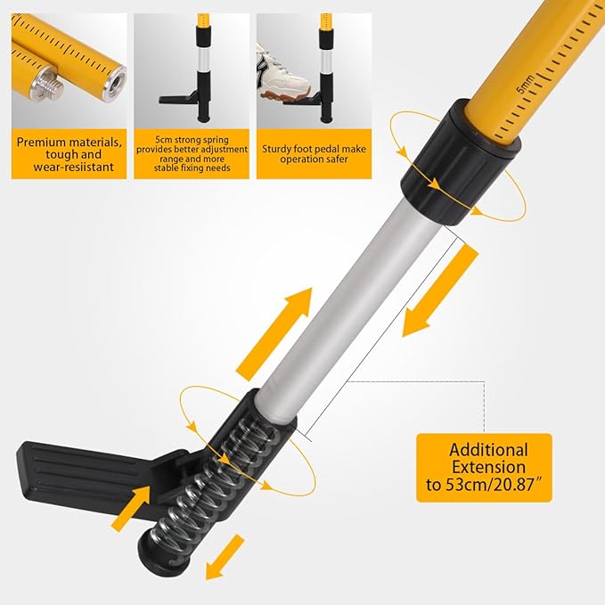 12 Ft./3.7M Laser Level Pole, Telescoping Laser Pole with Tripod and 1/4-Inch by 20-Inch Laser Mount, 5/8"-11 Threaded Adapter, Adjustable Laser Level Mounting Pole for Rotary and Line Lasers