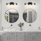 4 Light Black Bathroom Vanity Light Fixture Over Mirror Modern Farmhouse Wall Lighting Sconces Industrial Wall Lamp for Bathroom Bedroom Living Room E26 Socket with Glass Shade