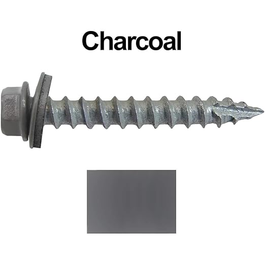 #14 Metal ROOFING SCREWS: (250) Screws x 1-1/2" CHARCOAL Hex Washer Head Sheet Metal Roof Screw. Self starting/tapping EPDM washer. Colored head for corrugated roofing