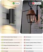 SHIMR Dusk to Dawn Outdoor Lighting 2 Pack, Modern Exterior Light Fixture Wall Mount ETL Listed, Aluminum Waterproof Black Up and Down Outside Lights for House Porch Garage, LED Bulbs Include
