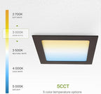 ASD 6 Pack LED Square Recessed Lighting 6 Inch, 5 CCT 2700K-5000K, 15W 60W Eqv, Ultra Thin Dimmable Ceiling Lights with J Box, Canless Wafer Downlight, Slim Panel, UL Energy Star, Oil-Rubbed Bronze