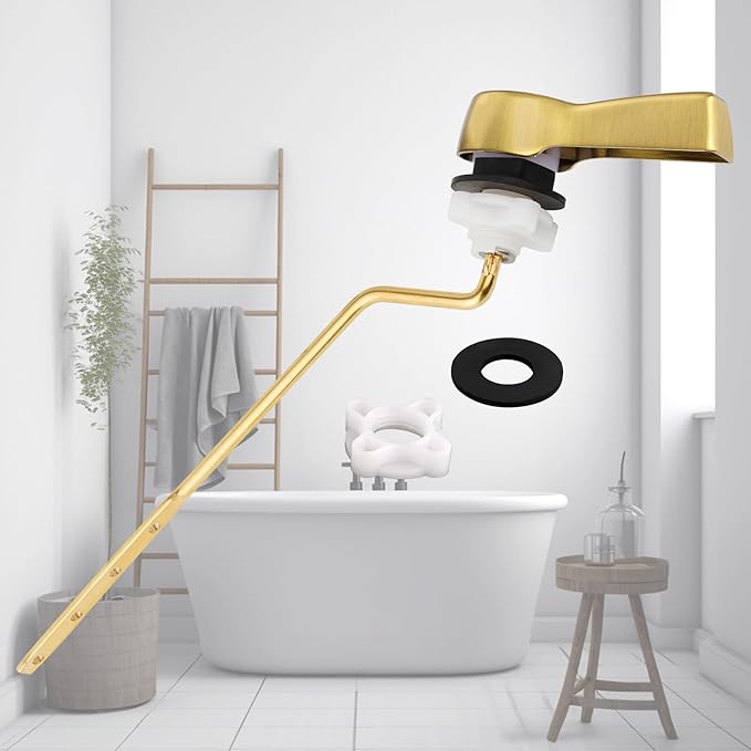 Hibbent 2 Pack Universal Toilet Tank Flush Lever Replacement, Toilet Handle Replacement Trip Levers with Stainless Steel Flapper Chains for Most Side Mount Toilets,Toilet Repair Handle,Brushed Gold